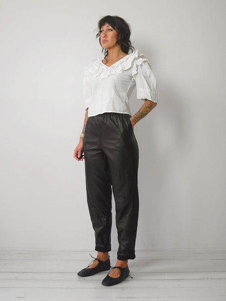 1980's Elastic Waist Leather Pants