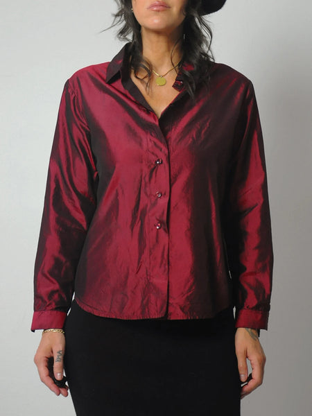 y2k Metallic Silk Blouse