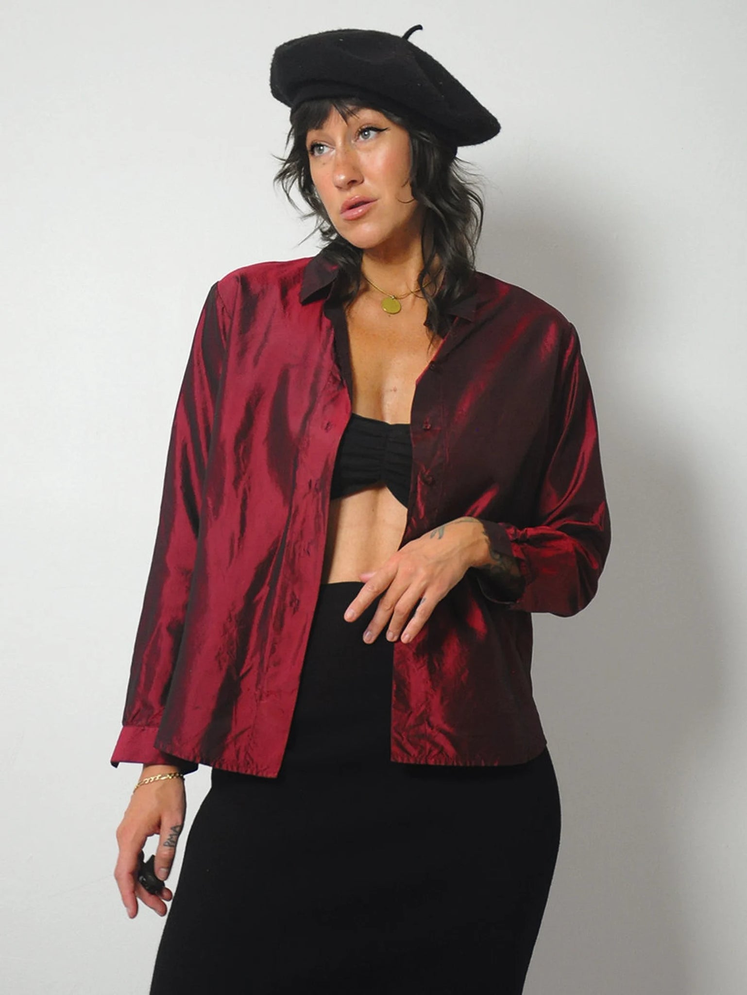 y2k Metallic Silk Blouse