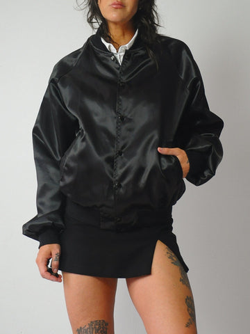 1980's Black Satin Bomber Jacket