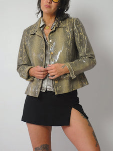 Snakeskin Print Leather Jacket