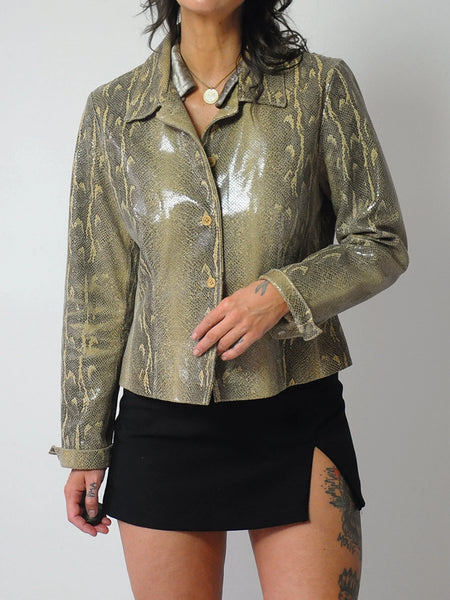 Snakeskin Print Leather Jacket