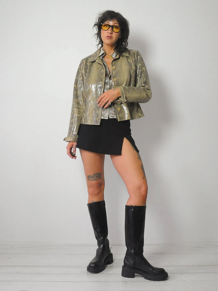 Snakeskin Print Leather Jacket