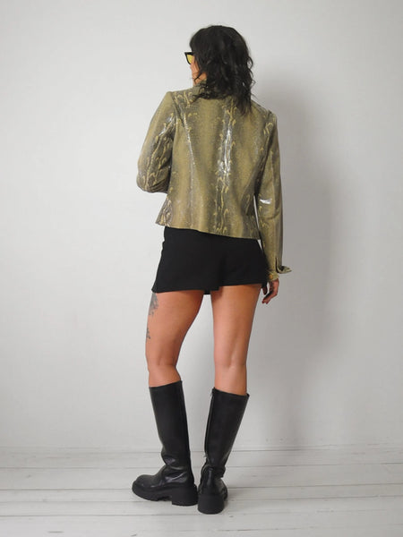 Snakeskin Print Leather Jacket