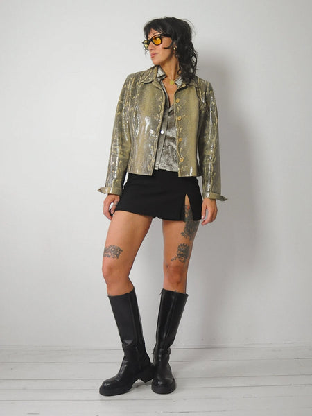 Snakeskin Print Leather Jacket