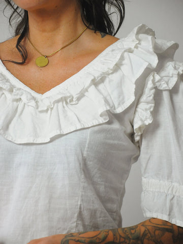 1970's India Cotton Ruffle Blouse
