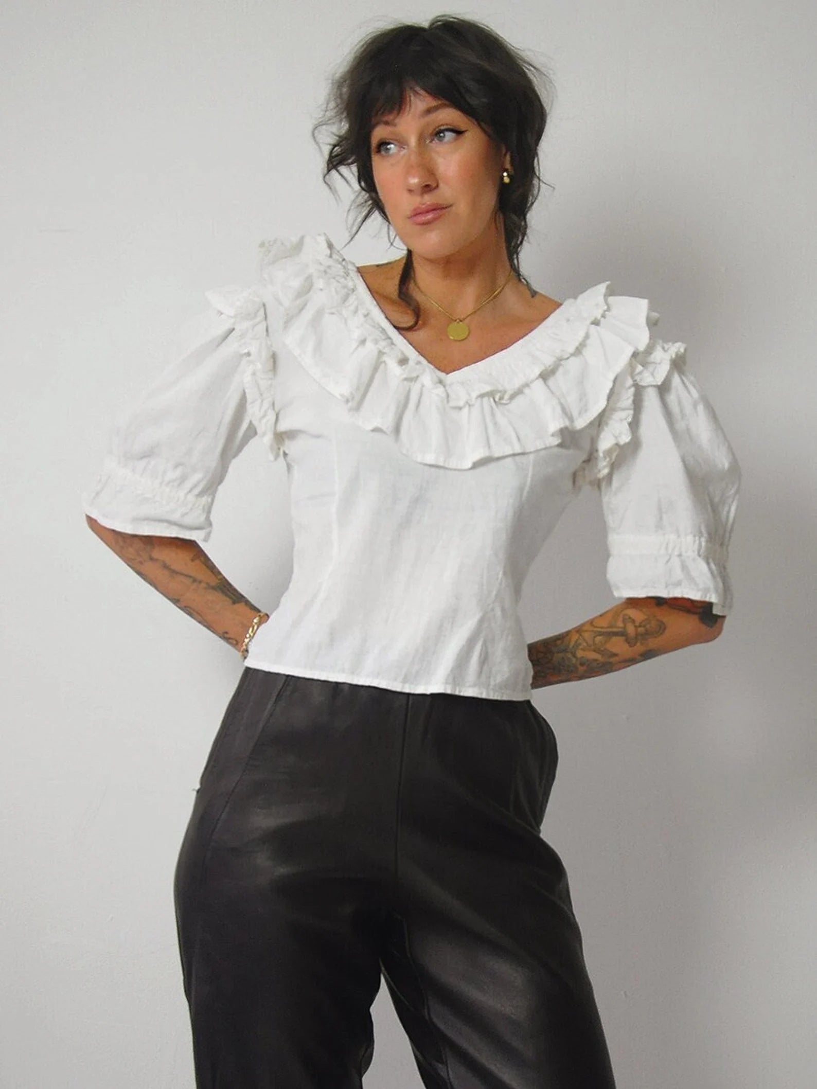 1970's India Cotton Ruffle Blouse
