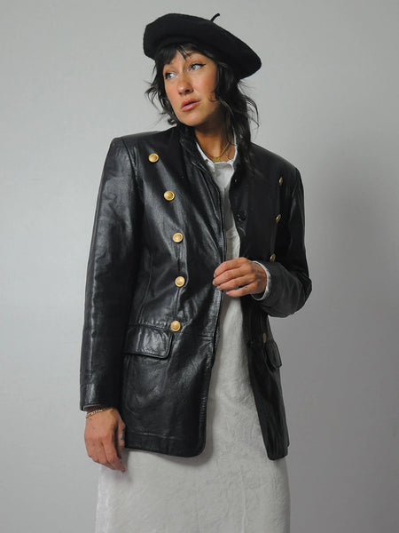 1980's Gold Button Leather Jacket