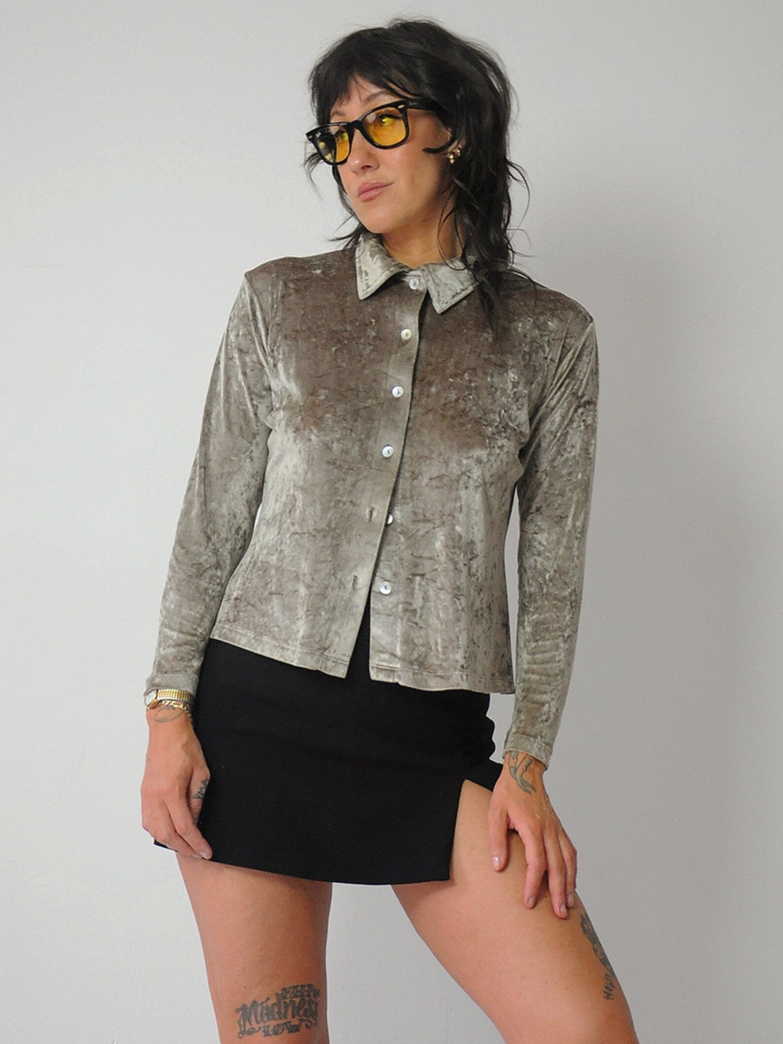 90's Silver Crushed Velvet Shirt
