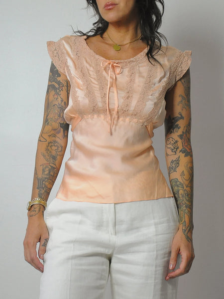 1930's Peach Lace Silk Blouse