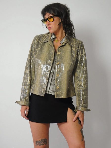 Snakeskin Print Leather Jacket