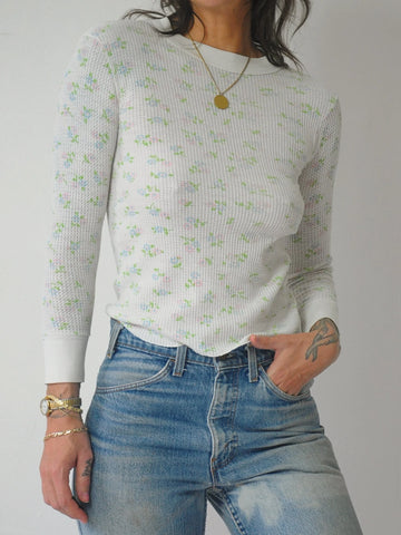 1980's Pastel Floral Waffle Thermal