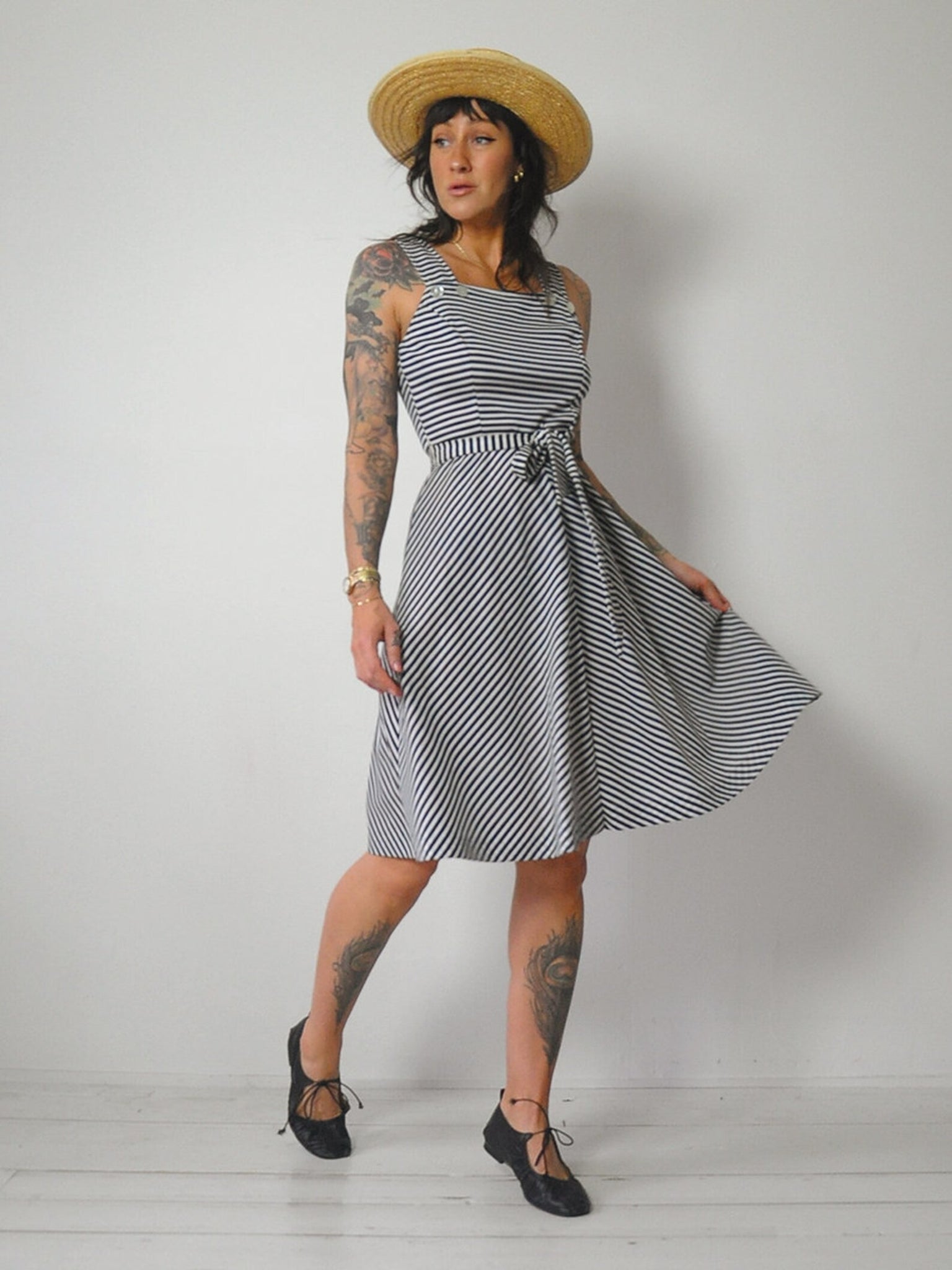 1970's Navy Striped Sundress