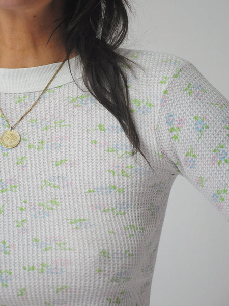 1980's Pastel Floral Waffle Thermal