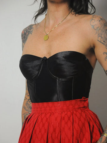 1990's Black Satin Bustier Top