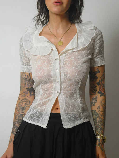 1950's Sheer Floral Lace Blouse