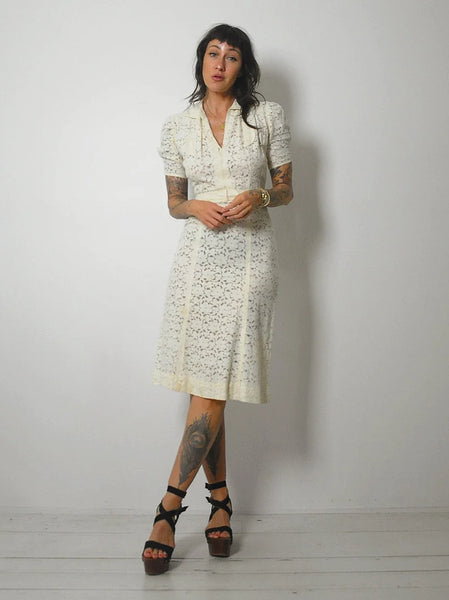 1930's Ivory Floral Lace Dress