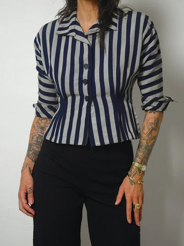 1930's Navy Striped Blouse