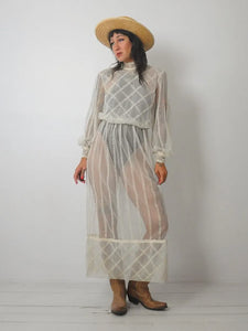 1970's Ivory Sheer Netted Dress