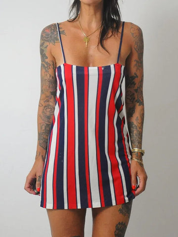 1970's Striped Mini Slip Dress