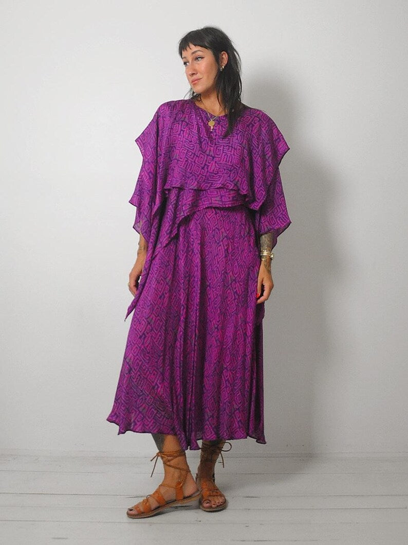 1980's Draped Geo Silk Dress