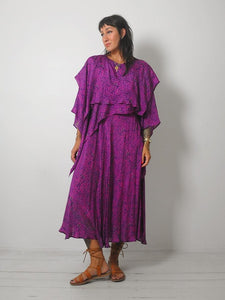 1980's Draped Geo Silk Dress