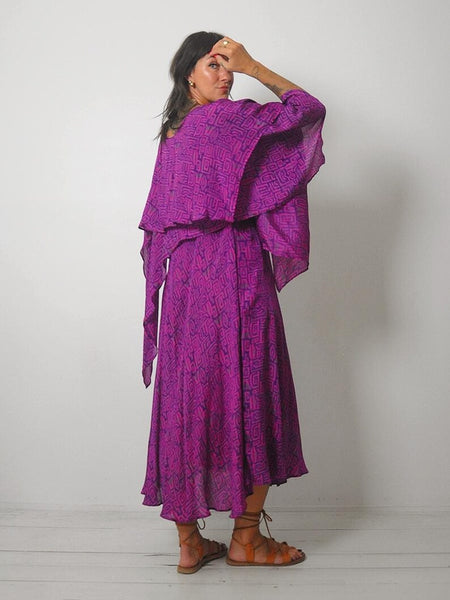 1980's Draped Geo Silk Dress