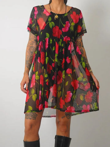 90's Sheer Floral Mini Sundress