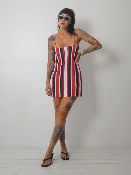1970's Striped Mini Slip Dress