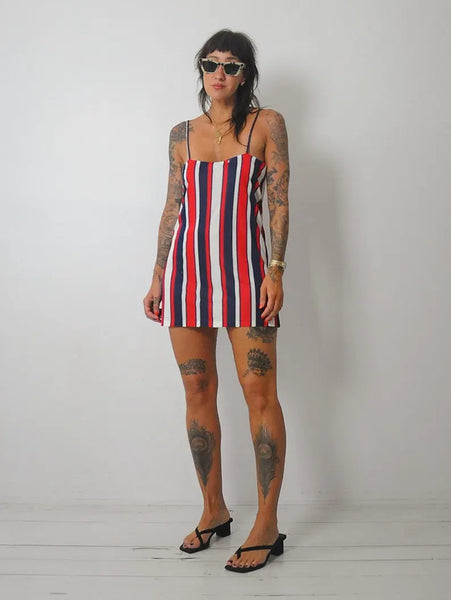 1970's Striped Mini Slip Dress