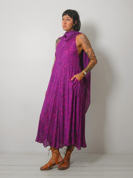 1980's Draped Geo Silk Dress