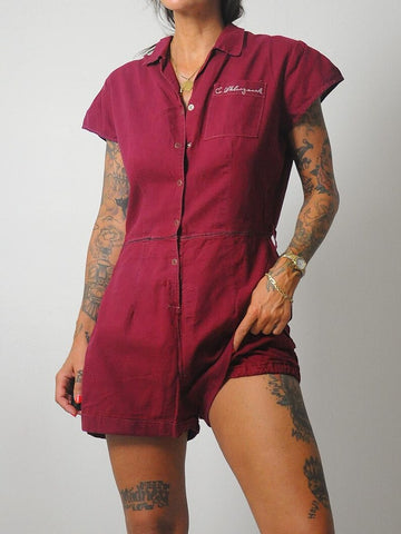 1950's Maroon Gym Class Romper