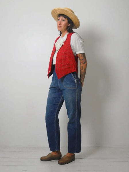 1950's Red Wool Plaid Vest