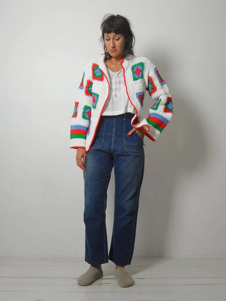 1970's Quilted Crochet Cardigan
