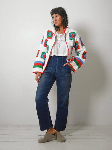 1970's Quilted Crochet Cardigan