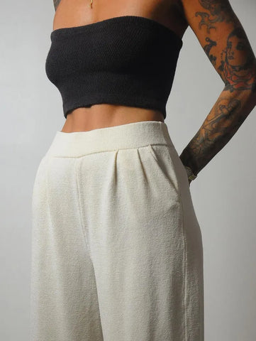 1980's Cream Knit Wide Leg Pant