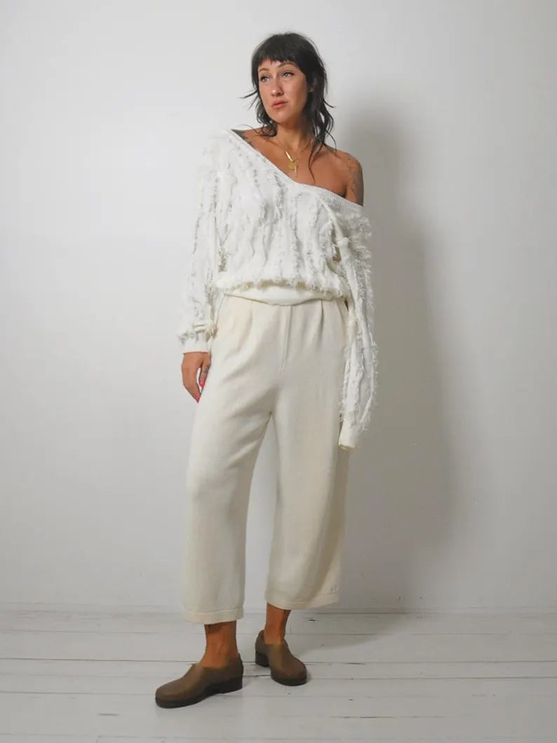 White Fringe Shaggy Sweater