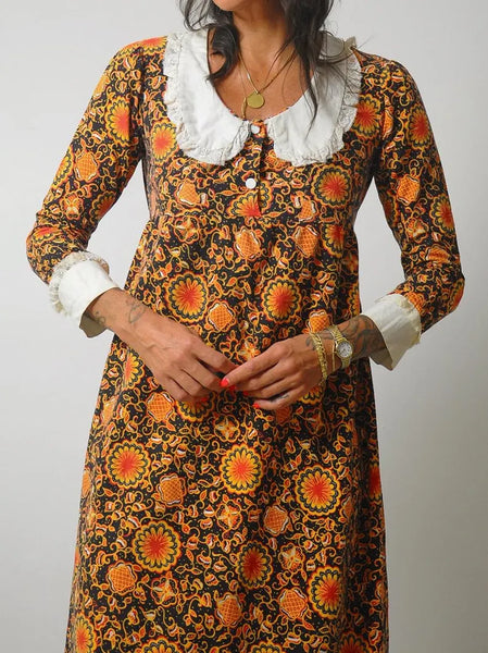 1960's Floral Pan Collar Dress