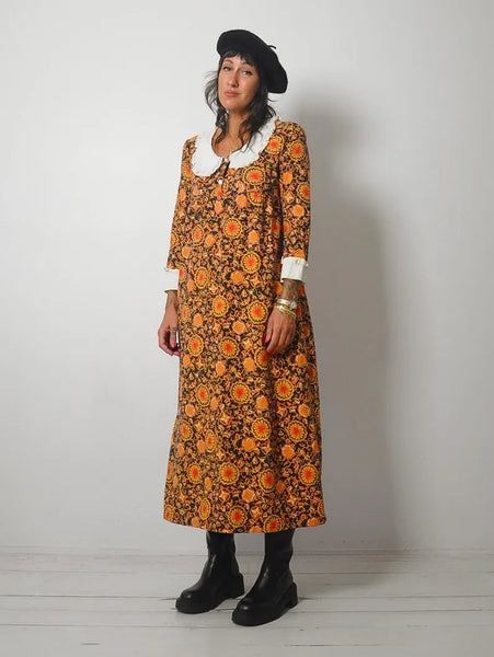 1960's Floral Pan Collar Dress