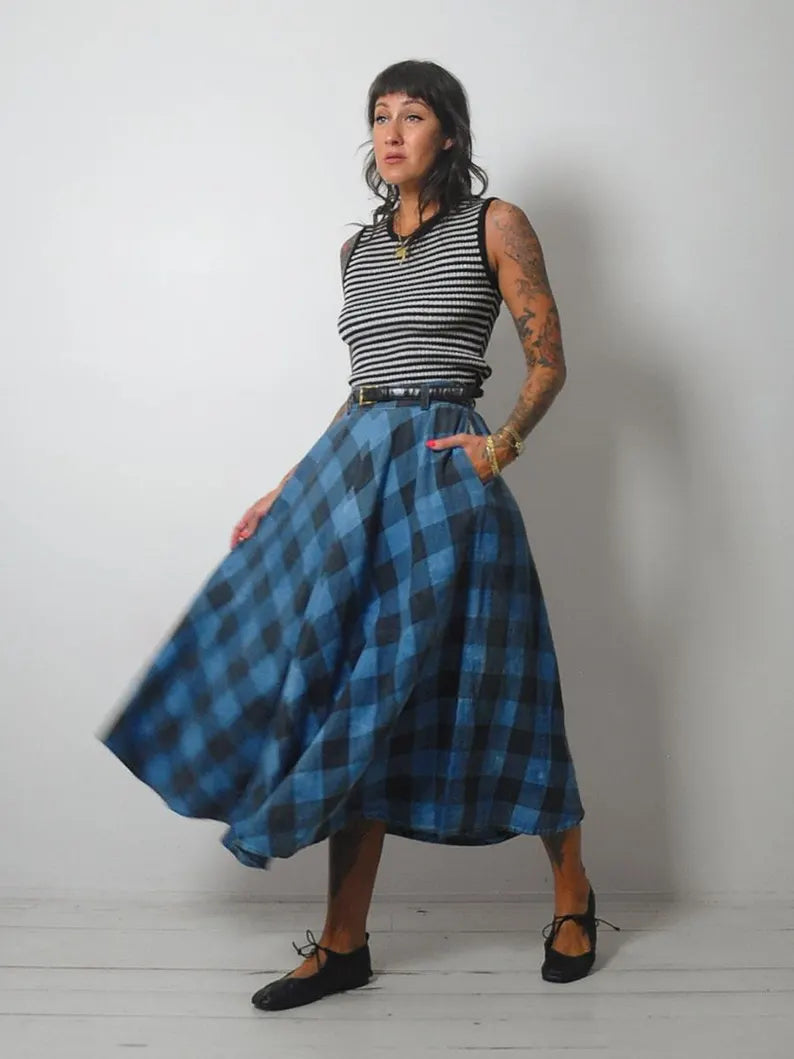 1980's Plaid Linen Pocket Skirt