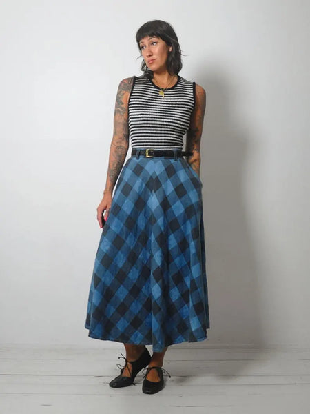 1980's Plaid Linen Pocket Skirt