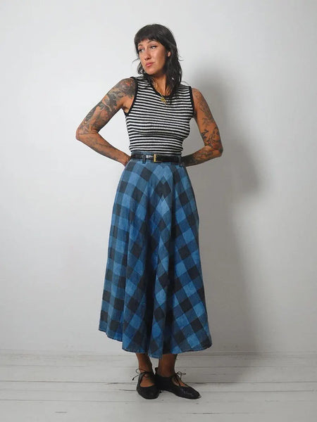 1980's Plaid Linen Pocket Skirt
