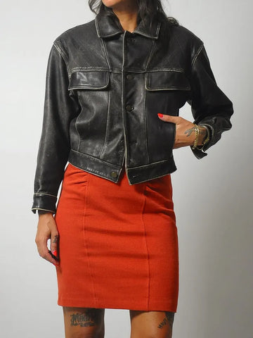 90's Black Leather Bomber