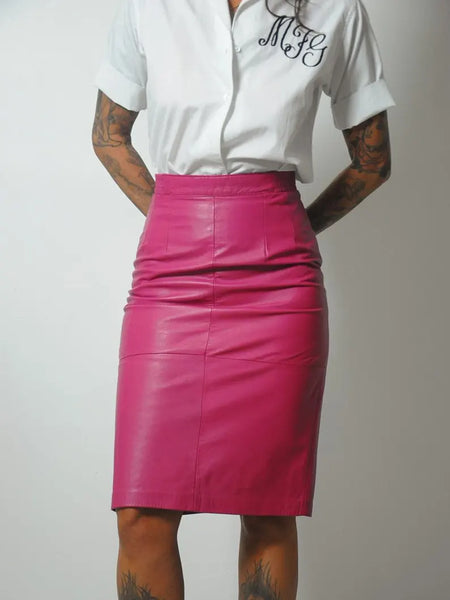 Pink Leather Pencil skirt