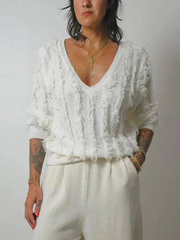 White Fringe Shaggy Sweater