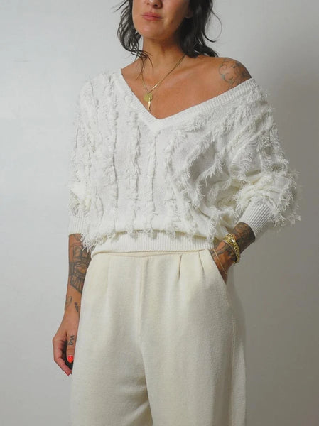 White Fringe Shaggy Sweater