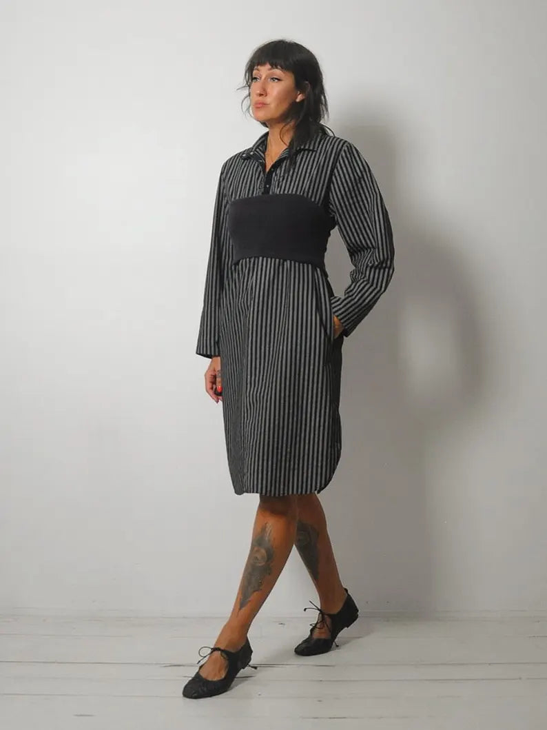 1980's Striped Pocket Shirt Dress