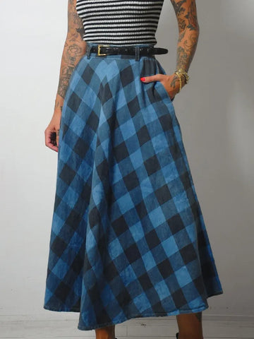 1980's Plaid Linen Pocket Skirt