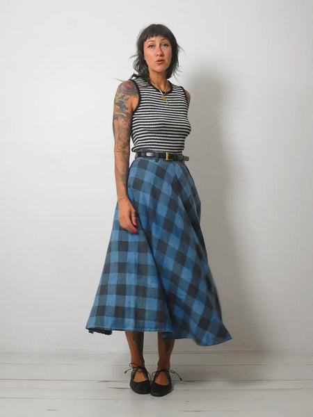 1980's Plaid Linen Pocket Skirt