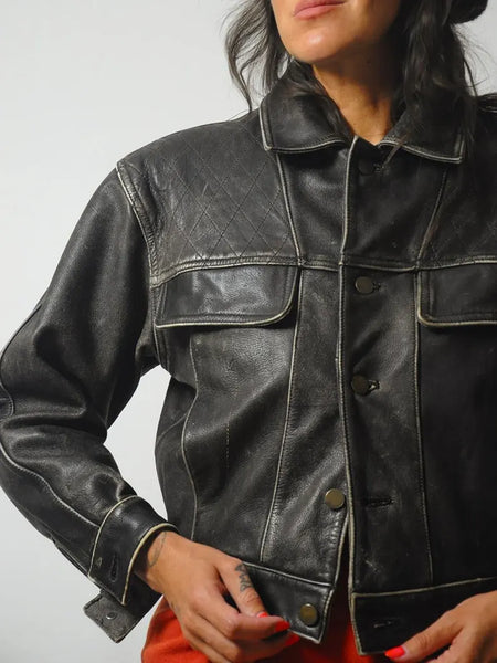 90's Black Leather Bomber